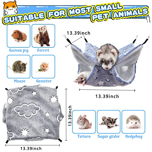 LEFTSTARER Noctilucent Luminous Guinea Pig Rat Hammock Bunkbed Hanging Tunnel and Soft Bed Mat for Ferret Hedgehog Squirrel Hideout Cage Accessories (6.Bunkbed Hammock Cloud&Star) - color: 6.Bunkbed Hammock cloud&star