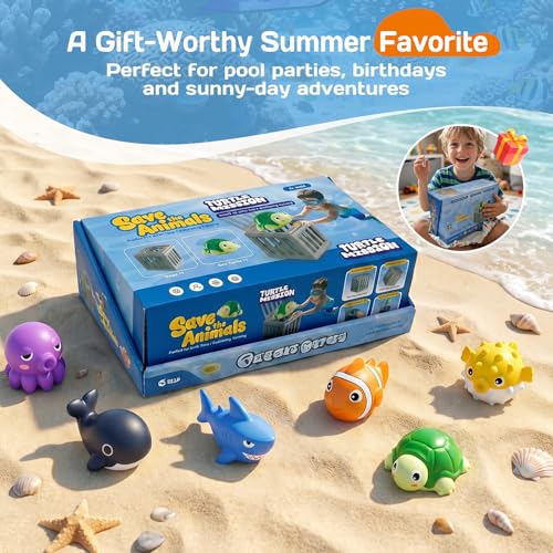 Pool Diving Toys for Kids, Underwater Swim Game Set with 6 Floating Sea Animals & 6 Dive Cages, Summer Water Toys for Pool, Bath & Beach Play, Birthday Gift for Boys Girls Ages 3-12