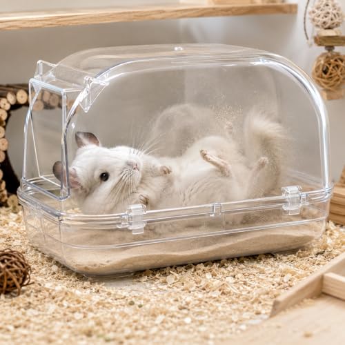 Large Chinchilla Dust Bath House, 11 in Clear Enclosed Hideout | Lift-Off Lid, Raised Rim And Wide Base, For Adult Chinchillas, Dust Baths And Enclosed Hideout Use