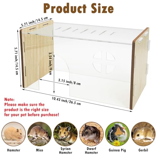 PINVNBY Acrylic Small Animal Hideout - Transparent Hamster Hide & House for Syrian, Dwarf Hamster, Guinea Pig, Gerbils, Rat, Mouse