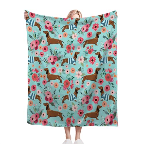 Dachshund Blanket Decor Gifts for Dachshund Lover Flannel Fleece Fuzzy Throw Blanket Soft Warm Cozy Plush Floral Blanket for Bed Couch Living Room Stuffed Decoration for Women Kids Adult 60"x50" - color: Dachshund, size: 60"x50"