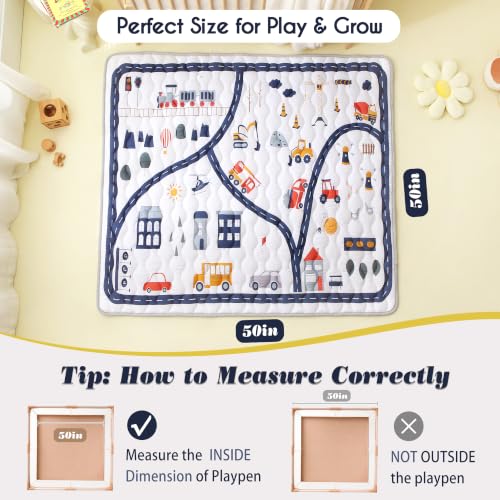 Viviland Baby Mats for Floor, 50x50 Inch Playpen Mat, Thick Playmat for Baby and Toddlers Infants, Non-Slip & Machine Washable, Truck Map - color: Truck Map, size: 50" X 50"