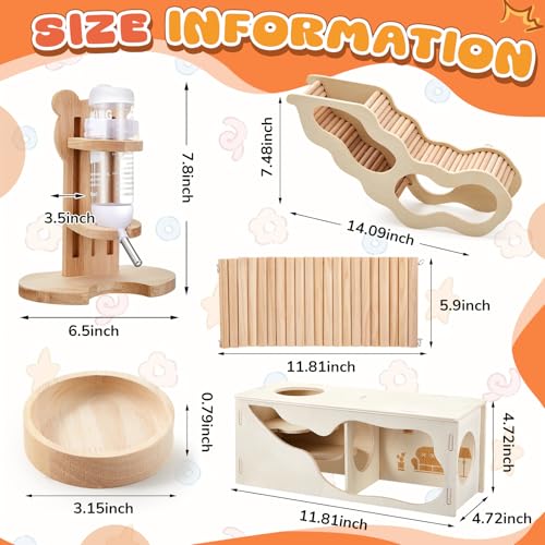 5 Pcs Hamster Cage Accessories, Wood Hamster Play Wooden Platform Water Bottle with Stand Climbing Set for Rat Mice Small Animals Pets Habitats Woodland Decor(Peek House) - style: Peek House