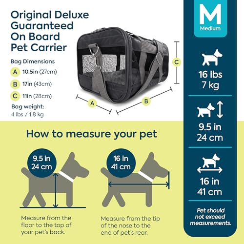 Sherpa Original Deluxe Travel Pet Carrier, Airline Approved & Guaranteed On Board - Charcoal Gray, Medium - color: Charcoal Gray, size: 17.0"L x 11.0"W x 10.5"H