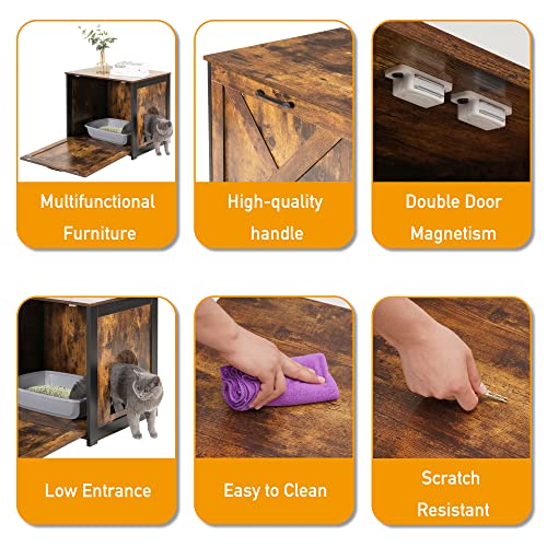 Dwanton Cat Litter Box Furniture Hidden, Cat Litter Box Enclosure, Reversible Entrance Can Be on Left or Right Side, Indoor Cabinet, Wooden Washroom, End Table, Nightstand, Rustic Brown, 23.6" L - color: Rustic Brown, size: 23.6 x 19.7 x 21.7 Inches