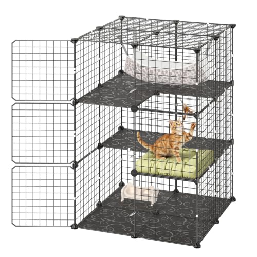 VEVOR Cat Cage 3-Tier 27.99"x27.99"x40.98" DIY Cat Playpen with Hammock, Indoor Enclosure Detachable Metal Wire Kennel Crate, Large Exercise Place Ideal for 1-2 Cats, Kittens and Small Animals, Black - size: 28.0"L x 28.0"W x 41.0"H