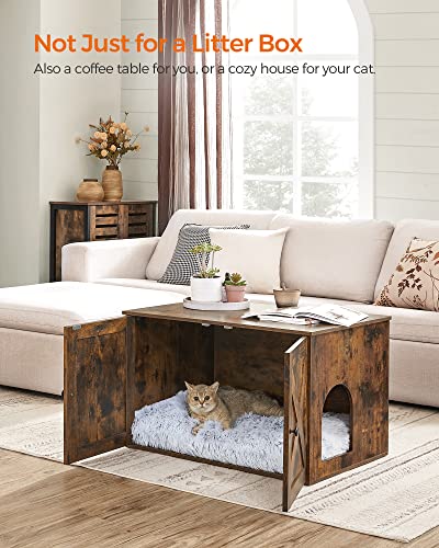 Feandrea Cat Litter Box Enclosure, Litter Box Furniture Hidden with Removable Divider, Indoor Cat House, End Table, 31.5 x 20.9 x 19.7 Inches, Rustic Brown UPCL002X01 - color: Rustic Brown, size: L (31.5"L x 20.9"W x 19.7"H)