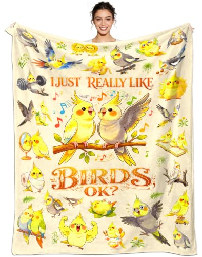 Parrort Bird Blanket Gifts for Girls Women Parrort Lovers Soft Warm Flannel Cockatiel Throw Blanket Cute Birthday Gifts Decor 50"x40" - color: Yellow Parrot