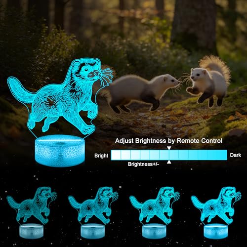Ammonite Ferret Night Light, 3D LED Lamp with Remote, 16 Color Changing & Timer, Room Decor Light, Vibrant Ambient Lighting, Birthday Xmas Gift for Kids Adults - color: Color-Ferret