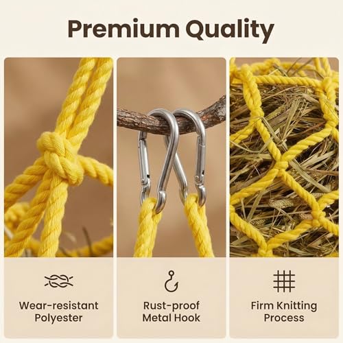 Yellow Rabbit Hay Feeder Mesh Bags, 13×11Inch Spherical Polyester Hay Pouch - color: Yellow