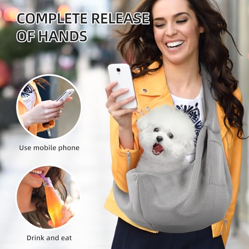 Dog and Cats Carrier Sling, Breathable Puppy Small Pet Carrier with Pocke | Reversible Dog Sling Carrier, Safety Buckle, Storage Pocket, Machine Washable for Travel, Outdoor Activities, Hand-Free, Gray - color: Breathable gray