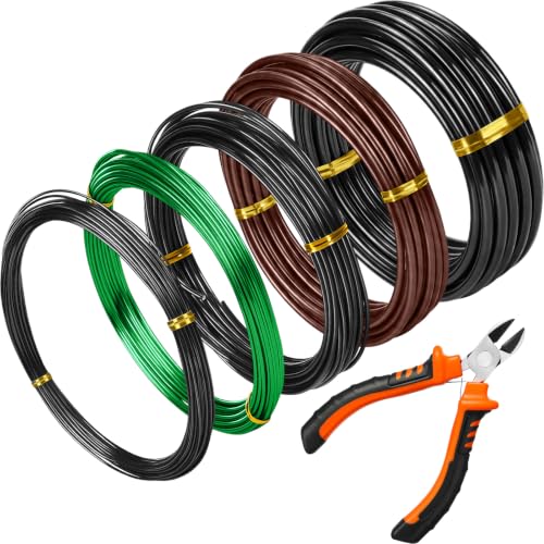 Mudder 5 Roll Aluminum Bonsai Training Wire Tree 1/1.5/2.0/4/6mm 85 Feet Total with Bonsai Wire Cutter Anodized Training for Holding Branches Small Trunks(Classic) - color: Classic, size: 1/1.5/2/4/6mm