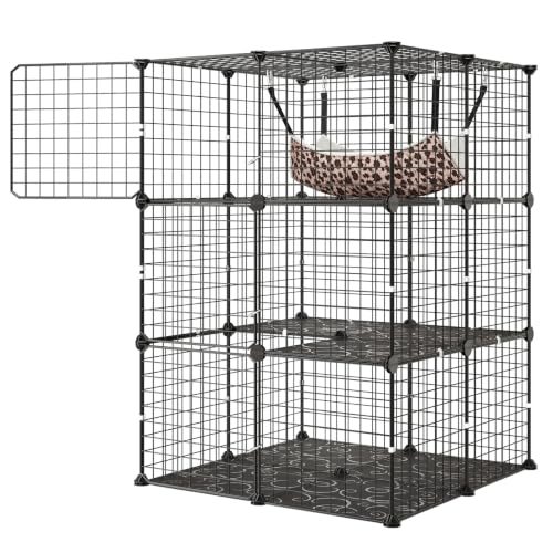 VEVOR Cat Cage 3-Tier 27.99"x27.99"x40.98" DIY Cat Playpen with Hammock, Indoor Enclosure Detachable Metal Wire Kennel Crate, Large Exercise Place Ideal for 1-2 Cats, Kittens and Small Animals, Black - size: 28.0"L x 28.0"W x 41.0"H