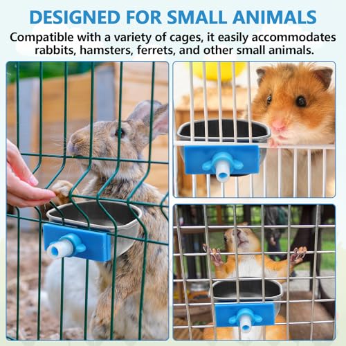 Potchen 10 Pcs Rabbit Water Bowls Nipple Drinker 2.56 x 2.36 x 1.18 Inch 304 Stainless Steel Rabbit Breeding Drinking Waterer Removable Hanging Bunny Water Bowl for for Cages Small Animals