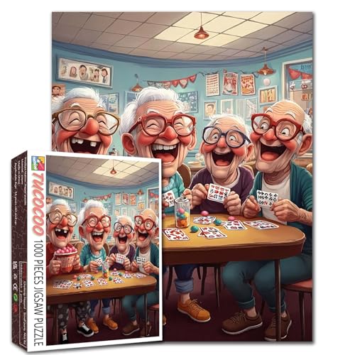 Laughing Old Man Jigsaw Puzzles for Adult 1000 Pieces Good Friends Playing Cards Puzzles Wall Decor Happy Grandpa’s Funny Puzzles,Jigsaw Puzzle About Friendship 20''x27”inch Family Game Challengings - color: Artwork-17