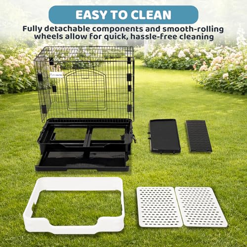Homey Pet Rat Cage, Small Animal Cage for Ferret, Chinchilla, Guinea Pig | Portable, Lockable Wheels, Splash Guard, Easy-Clean Pull-Out Grid Tray, Non-Slip Ramp, Safe Lock, Chew-Proof, Black 2-Tier - size: 25.0"L x 16.5"W x 21.0"H