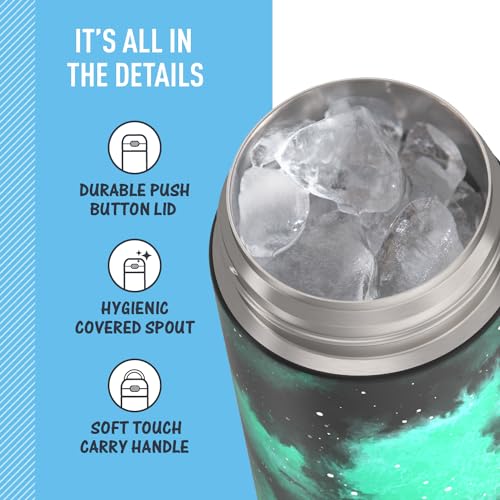 THERMOS FUNTAINER Water Bottle with Spout, 16oz, Galaxy Green | Kids Stainless Steel Insulated Water Bottle, Keeps Drinks Cold Longer for School & Play, BPA-Free - color: Galaxy Green, size: 16 Ounces