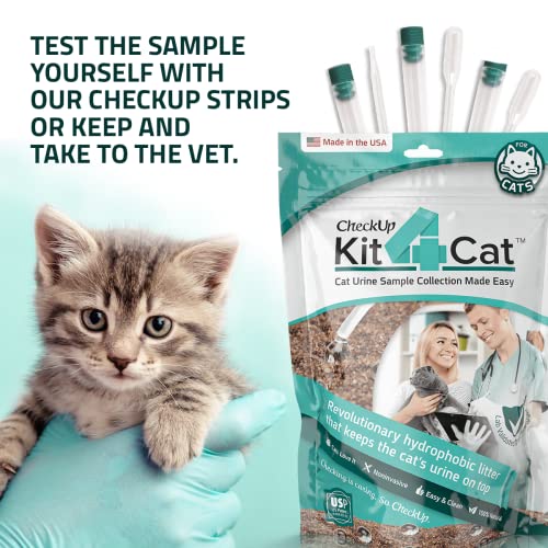 KIT4CAT 2lb Hydrophobic Cat Litter for Urine Sample Collection, Uniquely Made with Natural Sand - Keeps Liquid Clean and On Top | CheckUp on Your Cat's Wellness at Home (3 x 11oz Bags)