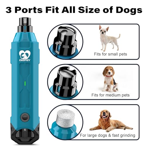 Casfuy 6-Speed Dog Nail Grinder - Newest Enhanced Pet Nail Grinder Super Quiet Rechargeable Electric Dog Nail Trimmer Painless Paws Grooming & Smoothing Tool for Large Medium Small Dogs (Bright Blue) - color: E-Bright Blue