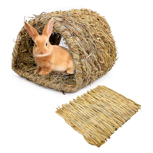 Hamiledyi Bunny Grass Tunnel,Rabbit Grass Bed,Natural Straw Woven Mat Winter Warm Hideaway Hut for Rabbit Gerbil Ferrets Guinea Pig Chinchilla (Small). - size: Small(8.7x7.9x6.3in)