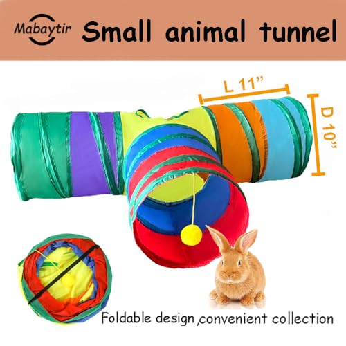 Rabbit Tunnels & Tubes Collapsible Toy 3 Way Rainbow | Play Tunnel Tube Toy with Hanging Ball for Kitten, Puppy, Bunny, Ferret, Interactive Toys for Fun Playtime & Exercise - color: Rainbow