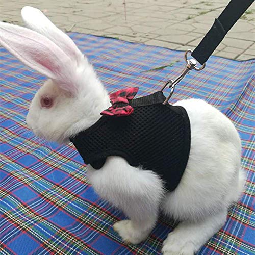 Rabbit Harness with Leash Adjustable Soft Mesh Vest Harness for Bunny Kitten Guinea Pig Rat (L, Black) - color: Black, size: L