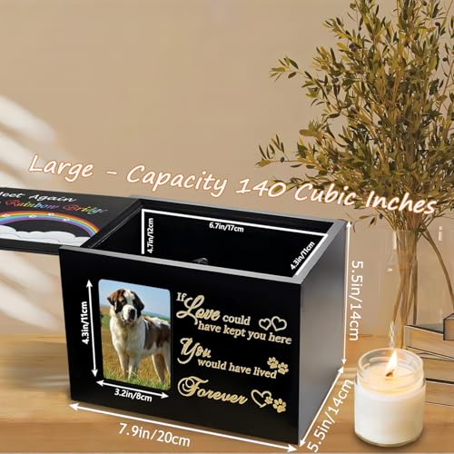 Solid Wood Large Dog Urn for Ashes,Pet Memorial Rainbow Bridge Urn | Pet Urns for Dogs or Cats Ashes Keepsake，Cremation Box with Photo Frame&Black Flannel as Lining,Loss Pet Remembrance Gift - size: Large - Capacity 140 cubic inches