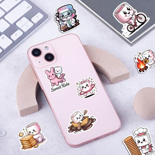 Podagree 60Pcs Marshmallow Sticker Cute Food Decal Funny Cartoon Sweet | Marshmallow Stickers with Cute Food Characters for Sweet Lovers, Laptop, Water Bottle, Journal and Notebook Use - color: Marshmallow, size: 3in
