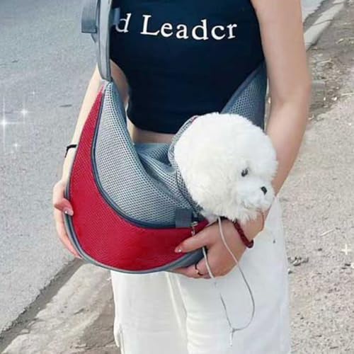 Pet Sling Carrier for Small Dogs & Cats, Hands-Free Dog Travel Bag with Adjustable Padded Strap, Breathable Mesh Puppy Carrier with Safety Hook & Zipper Pocket, Ideal for Kittens, Rabbits, Small Pets