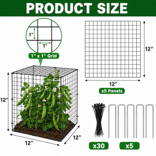 5 Pack Plant Protectors from Animals 12'' x 12'' with Stakes Nylon Ties | Metal Wire Mesh Garden Plant Cages for Outdoor Gardening Supplies to Keep Rabbit Chicken Away from Tomato Flower Vegetables - size: 5PACK-12*12inch