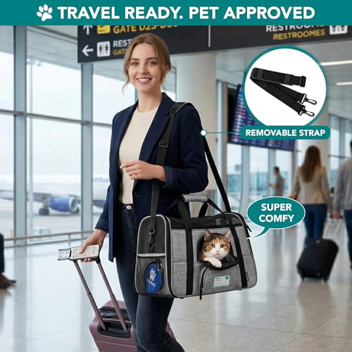 PetAmi Airline Approved Pet Carrier for Cats Small Dogs, Small Heather Gray | Soft Sided TSA Travel Bag, Sherpa Bed, Breathable Mesh Ventilation, Collapsible Bowl, Fits Under Seat, Up to 18 lbs - color: Heather Gray, size: Small - 17"L x 10.2"W x 11.2"H