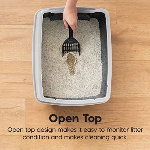 IRIS USA Large High Sided Cat Litter Box, Scatter Shield, Black | Active Cats, Tall Wall Protection, Kick-Proof Sides, Extra Deep Pan, Easy Daily Scoop, Keeps Floor Clean - color: Black, size: Open Top - 2 Pack