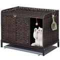 SETVSON Cat Litter Box Enclosure Furniture with Divider, Cat Cabinet, Brown | Handwoven PE Rattan with Soft Litter Mat, 3.54-In Heightened Metal Feet, Spacious & Comfortable, 31.2 x 19.6 x 24.2 In - color: Brown