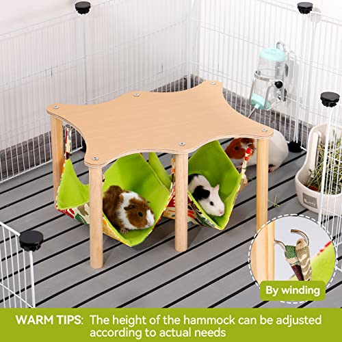 Guinea Pigs Hammock with Natural Wooden Stand- Large Hanging Hammock Bed for Piggies Chinchilla Hamster Bunny Ferrets Hiding Sleeping - size: 15.7in L * 11.8in W * 9.5in H