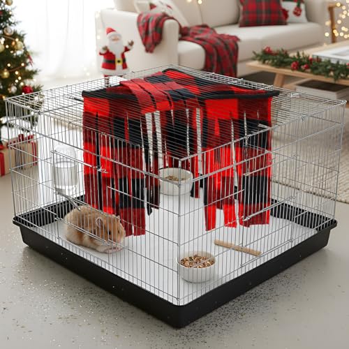 Huwena 4 Pcs Guinea Pig Hideout Fleece Hideaway Toys Cage Accessories Small Animals Corner Triangular Hammock Hamster Ferret Playing Sleeping Bed for Hedgehog Bunny Chinchillas (Christmas Plaid) - style: Christmas Plaid