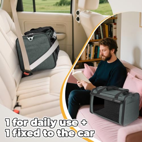YUDODO 2 Packs 25 lbs Soft Sided Pet Carrier for Large Cat & Small Dog | Airline Approved, Lightproof Breathable Design, Side Pockets, Durable Mesh, Foldable and Portable, Grey green*2 - color: Grey green*2