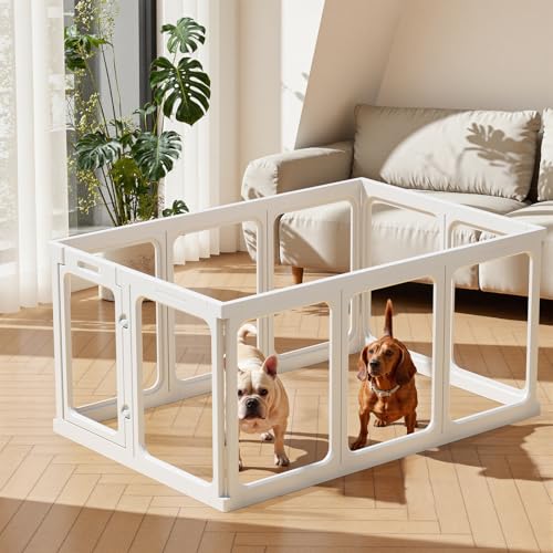 Clear Acrylic Dog Playpen - 50 x 33.4 Inch, 24" H 10 Planes Transparent Dog Fence Indoor, Sturdy Pet Pen for Puppy/Small Dog/Rabbit/Pig, Easy Assemble & Cleaning Plastic Whelping Box Enclosure, White - color: White