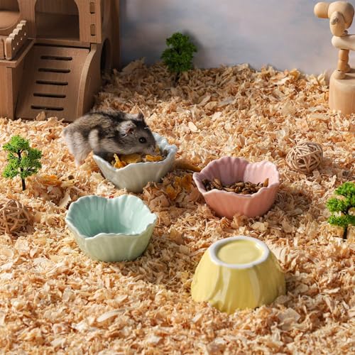 VanEnjoy 2 Pack Ceramic Guinea Pig Food Bowl Cute Flower Hamster Cage Accessories for Chinchilla Hedgehog Yellow and Green Small Animal Water Dish - color: Yellow and grean