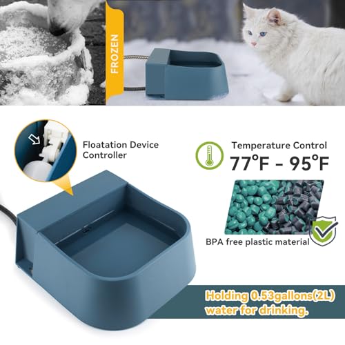 Automatic Heated Water Bowl for Dogs Cats, Outdoor Heated Dog Bowl with Auto Fill, 2L Winter Heating Waterer Provide Drinkable Water for Chickens, Rabbits, Birds, Goats, Feral Animal - size: 2L(Blue)