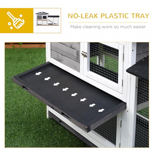 PawHut 62" Rabbit Hutch, Wooden Bunny Hutch, Guinea Pig Cage, Small Animal Enclosure with Run Area, Removable Tray, Asphalt Roof, Lockable Doors and Ramp, Gray | Wooden Bunny Hutch, Guinea Pig Cage, Small Animal Enclosure, Removable Tray, Asphalt Roof, Lo