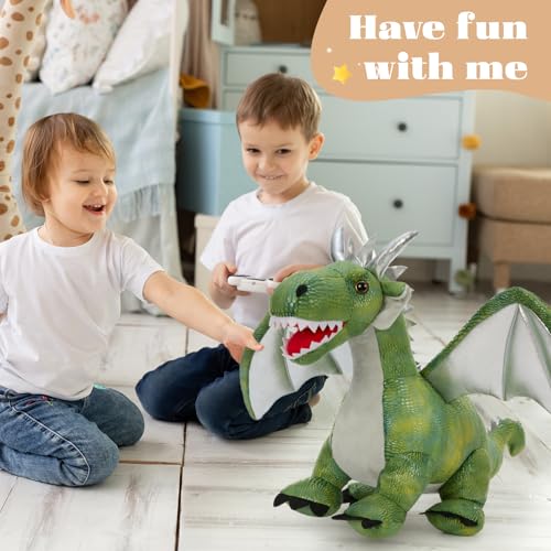 Giant Dragon Stuffed Animal, 24 Inch Fantasy Plush Toy, Green | Silver Wings & Horns; Soft Cuddly Body for Hugs & Fantasy Play; Birthday & Christmas Gift for Kids & Dragon Lovers - style: Giant Dragon