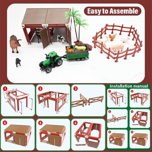 66PCS Mini Farm Animal Barn Toy with Tractor Trailer Fence for Kids Ages 3+ | Realistic Farm Animal Figurines, Educational Birthday Gift for Kids