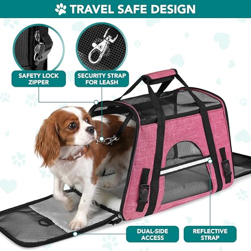 PetAmi Airline Approved Pet Carrier for Cats Small Dogs, Small Heather Pink | Soft Sided TSA Travel Bag, Sherpa Bed, Breathable Mesh Ventilation, Collapsible Bowl, Fits Under Seat, Up to 18 lbs - color: Heather Pink, size: Small - 17"L x 10.2"W x 11.2"H