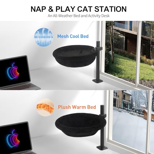 Cat Desk Bed, Reversible Cat Hammock for Desk Use, Clamp-On Metal, Black | 360 Rotating, Height Adjustable, Supports up to 45lbs, Machine Washable, Large Cats & Kittens, Indoor, Office & Game Tables - color: Black
