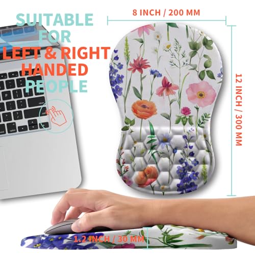 Ergonomic Mouse Pad Wrist Support with Memory Foam Massage Bulge, Carpal Tunnel Pain Relief Mousepad Wrist Rest for Mouse(12x8 inch, Flowers) - color: Kg038-flowers