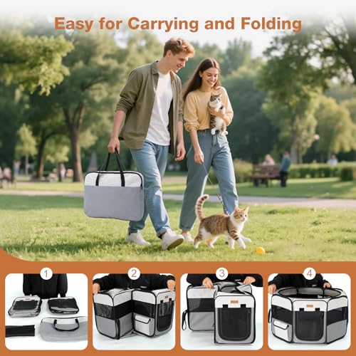 Want to Give Your Kittens & Puppies a Safe, Independent Space? Try Lekereise: 47"×16" Portable Cat Playpen, 2-in-1 Dog Playpen, Independently Usable, with a Carry Bag. Play Freely Anywhere! - color: M(47" * 16")