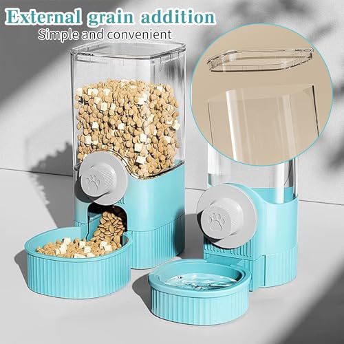 Hanging Cage Automatic Pet Food Water Dispenser, 41oz Hanging Automatic Food Dispenser, 18oz Pet Water Bottle for Cage Crate, Suitable for Kitten Rabbit Chinchilla Hedgehog Ferret (Blue, 41Oz) - color: Blue