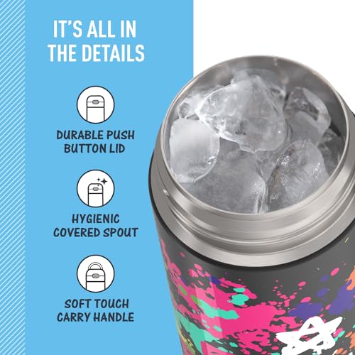 THERMOS FUNTAINER Water Bottle with Spout, 16oz, Graffiti Girl | Kids Stainless Steel Insulated Water Bottle, Keeps Drinks Cold Longer for School & Play, BPA-Free - color: Graffiti Girl, size: 16 Ounces