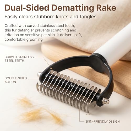 2-In-1 Double Sided Dematting Comb for Cats & Dogs, Multi-Functional Pet Detangling Comb, Double Sided Lint Remover Comb with Lint Roller, Suitable for Both Long and Short Haired Pets (Brown) - color: Brown