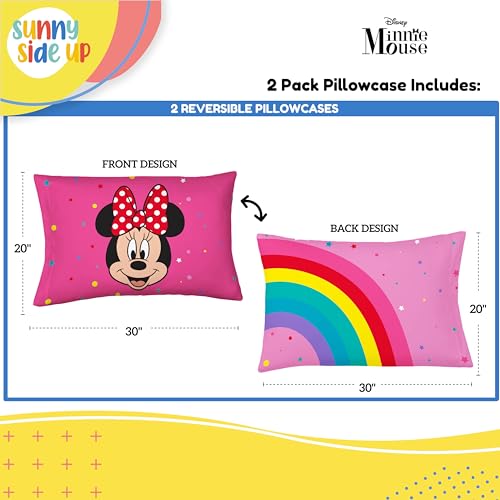 Disney Minnie Mouse Kids Pillowcases 2 Pack, Standard Size 20x30, Reversible Super Soft Microfiber Pillow Covers, Machine Washable Pink Kids Bedding - Sunny Side Up (Official Disney Product) - color: Pink - Minnie Mouse